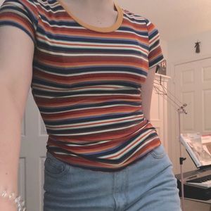 fitted striped short sleeve top